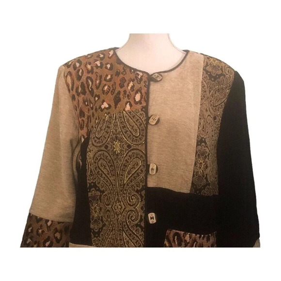 INDIGO MOON Sz 1X Women's Black &Beige Chenille Brocade Patterned Cheetah Jacket - Picture 3 of 7